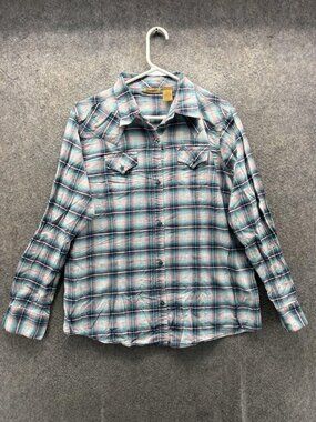 Wrangler Shirt Womens Large Blue Plaid Button Front Long Sleeve Western Top